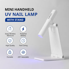 Foldable rotating stand keeps hands free during curing.