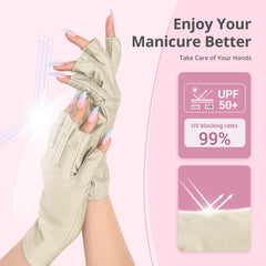 Guantes AIRSEE UV con dedos cubiertos para mayor protección durante manicuras.