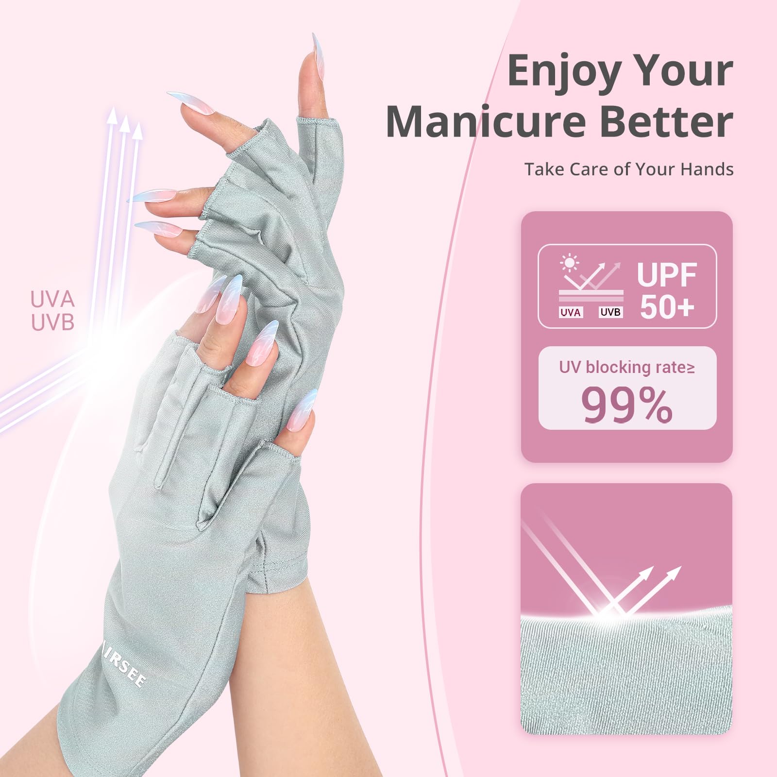 AIRSEE guantes UV con tejido nylon-lycra suave para mayor comodidad.
