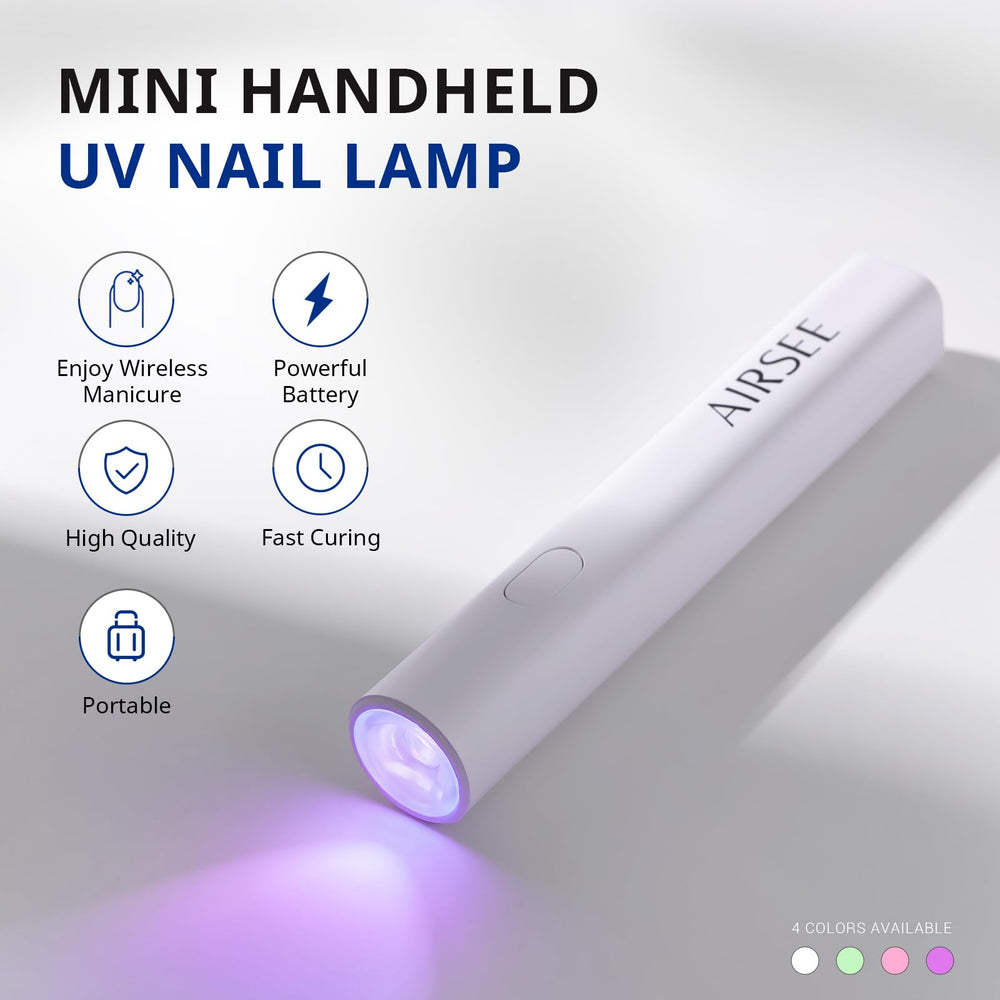 AIRSEE lamp side view highlighting palm-sized portability for on-the-go use