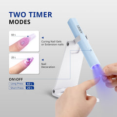AirSEE Mini UV light with 270-degree folding stand for versatile manicures.