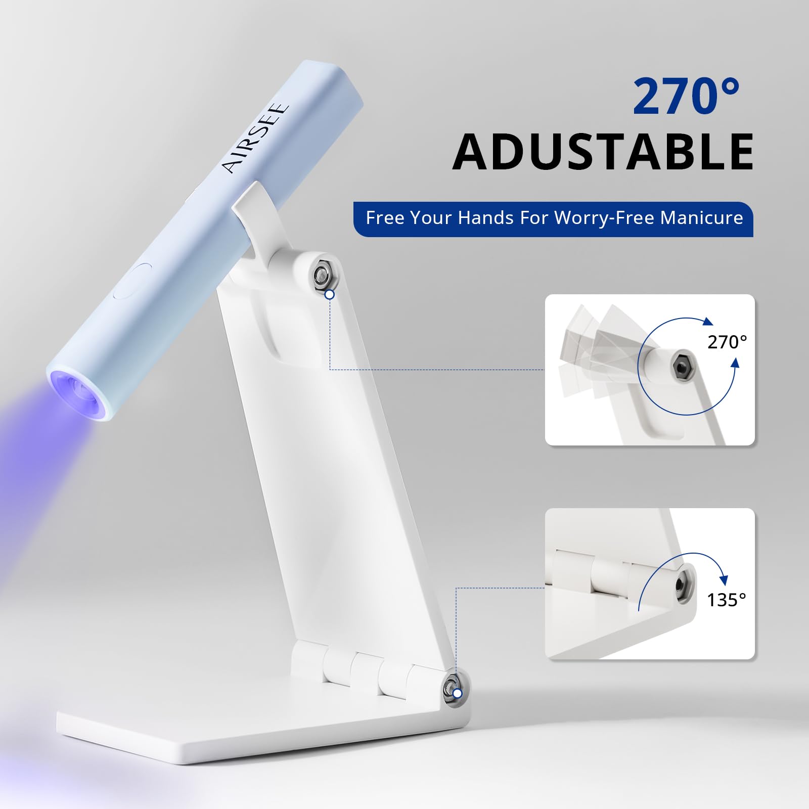 AirSEE Mini UV light with transparent protective cover protects eyes and skin.