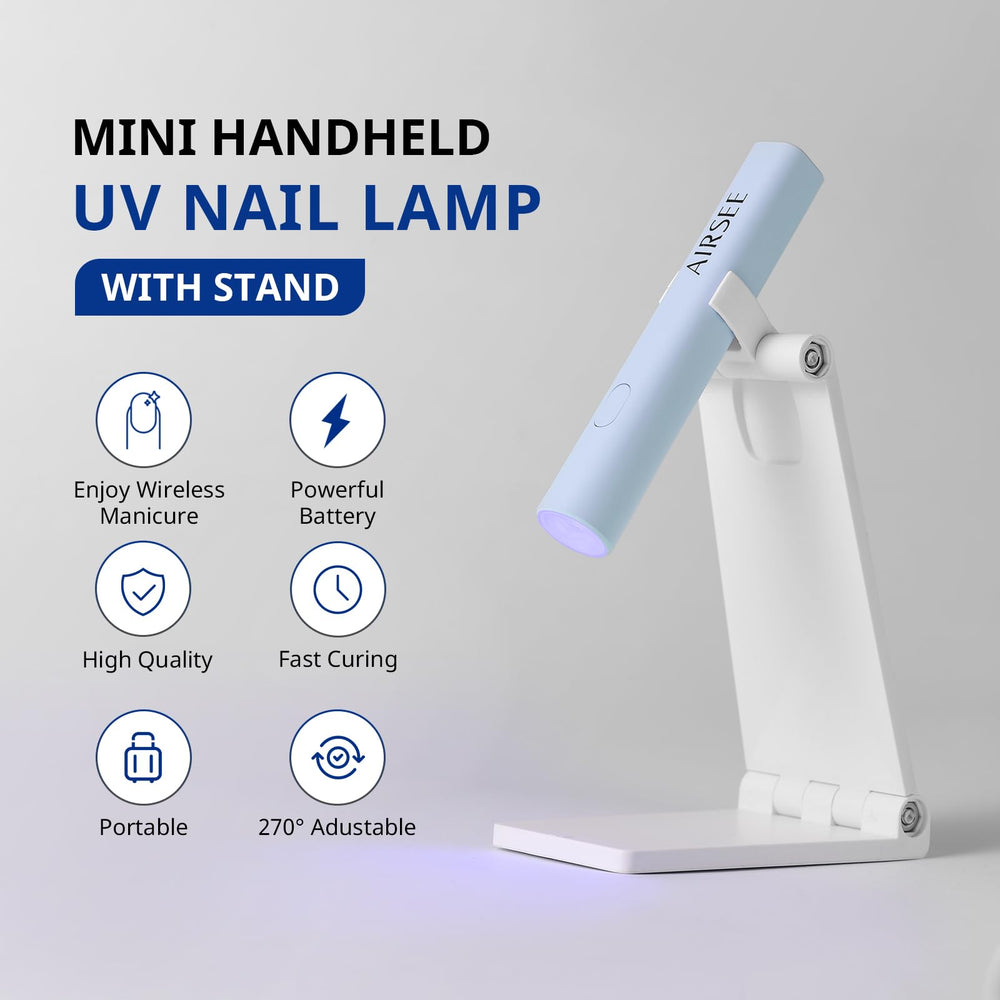 AirSEE Mini UV light showing rechargeable battery for cordless use.