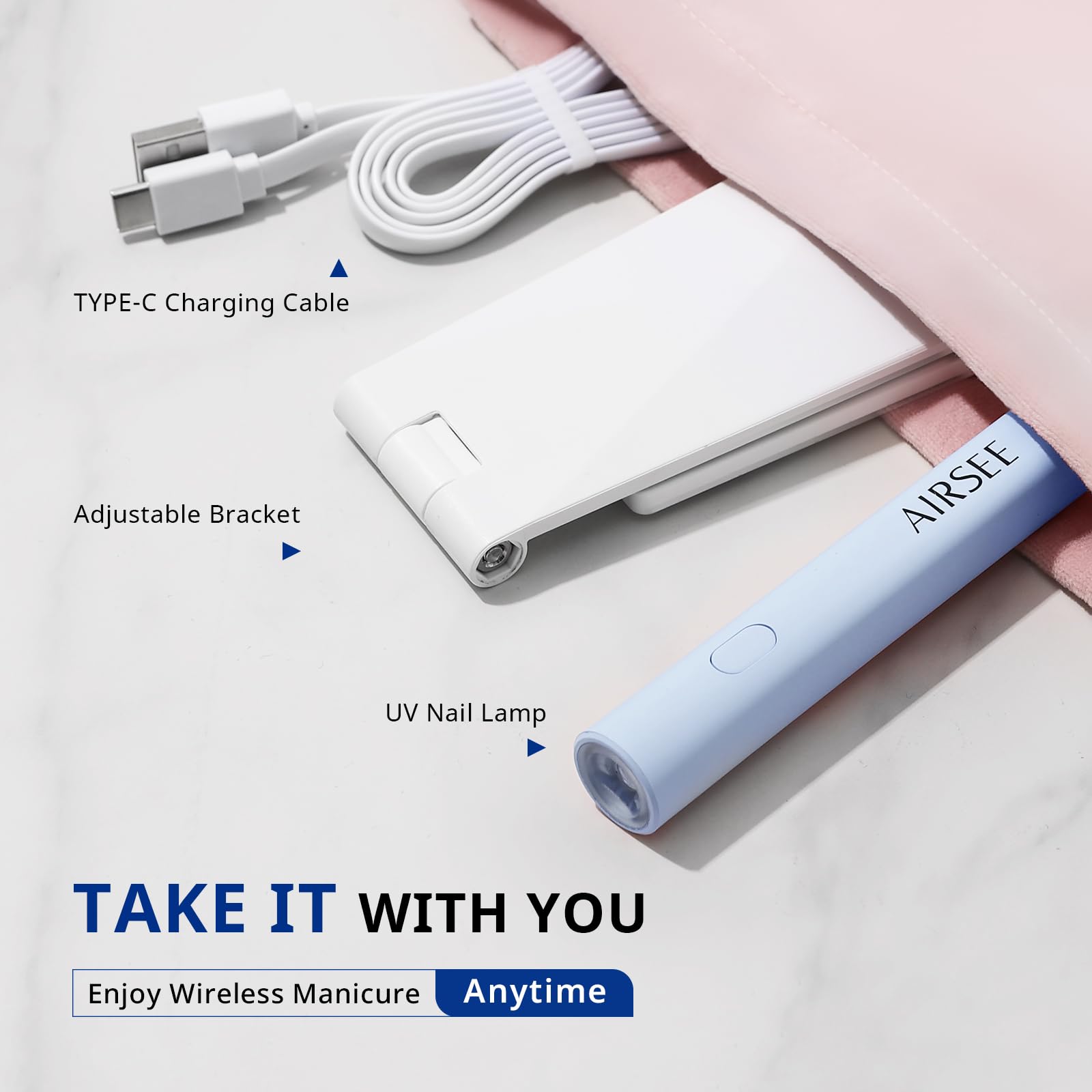 AirSEE Mini UV light, compact and travel-friendly for nails on the go.