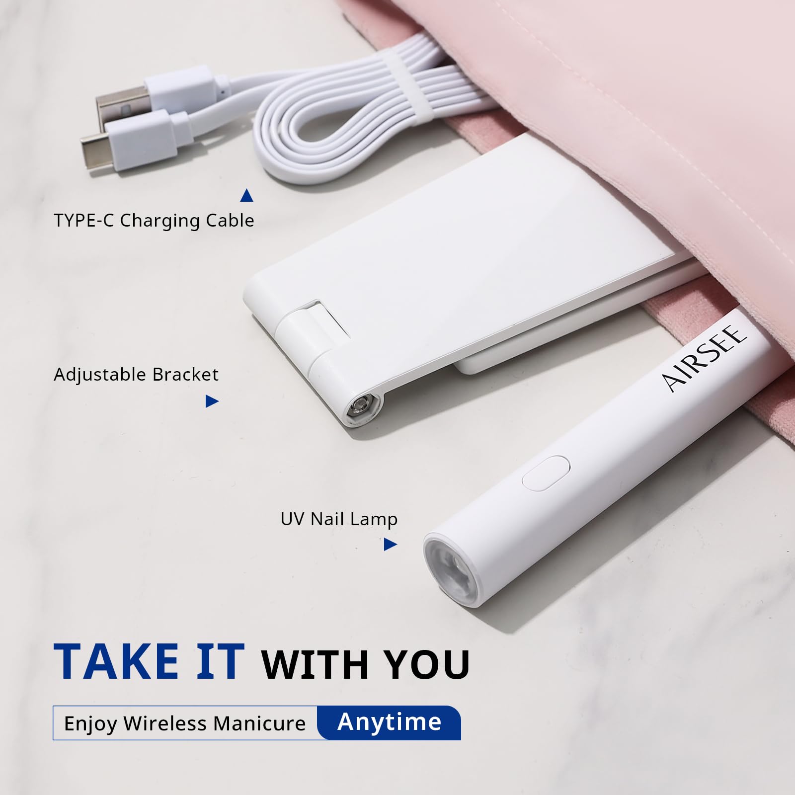 Portable travel-friendly nail lamp in white for on-the-go manicures.
