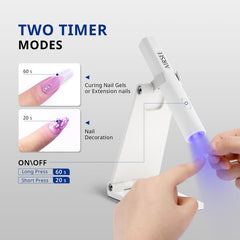 Rechargeable nail lamp with USB charging for portable use.