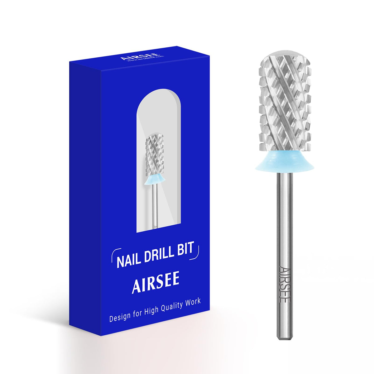 AirSee tungsten carbide drill bit round top for safe artificial nail shaping and polish removal.