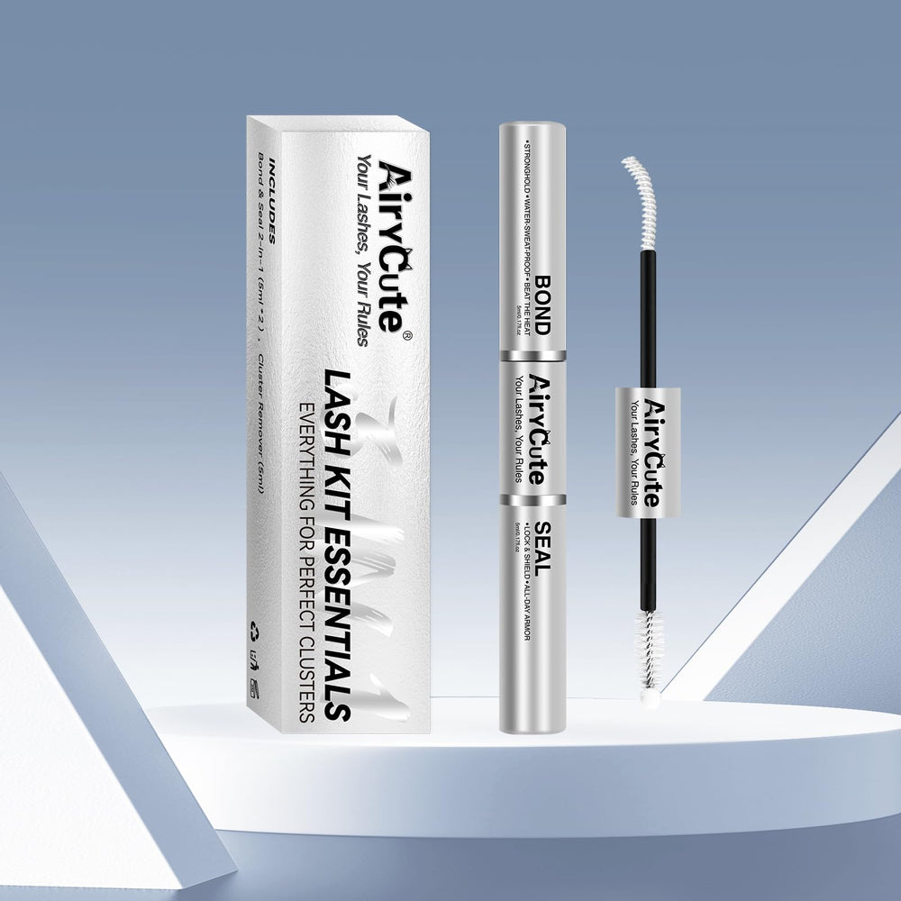 AiryCute Lash Bond bottle close-up for long-lasting hold during busy days.