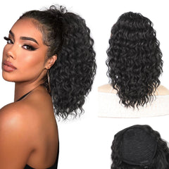 AISI BEAUTY Black 14-inch curly ponytail drawstring extension showing natural volume and shine