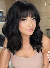 AISI HAIR Bob Curly Wig with Bangs shows natural-looking front view for daily wear
