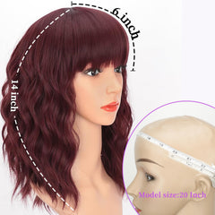 AISI HAIR short wavy wig with bangs, wine red highlights, easy to wear.