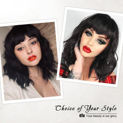 Side view of AISI HAIR Bob Curly Wig with Bangs displaying silhouette