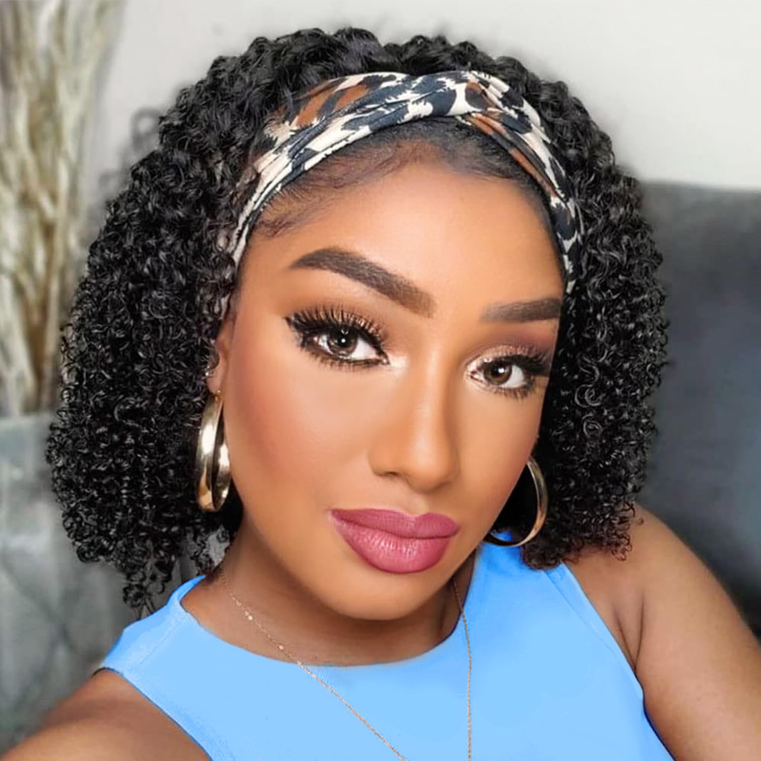 AISI QUEENS headband wig curly close-up showing natural texture and quick-wear design