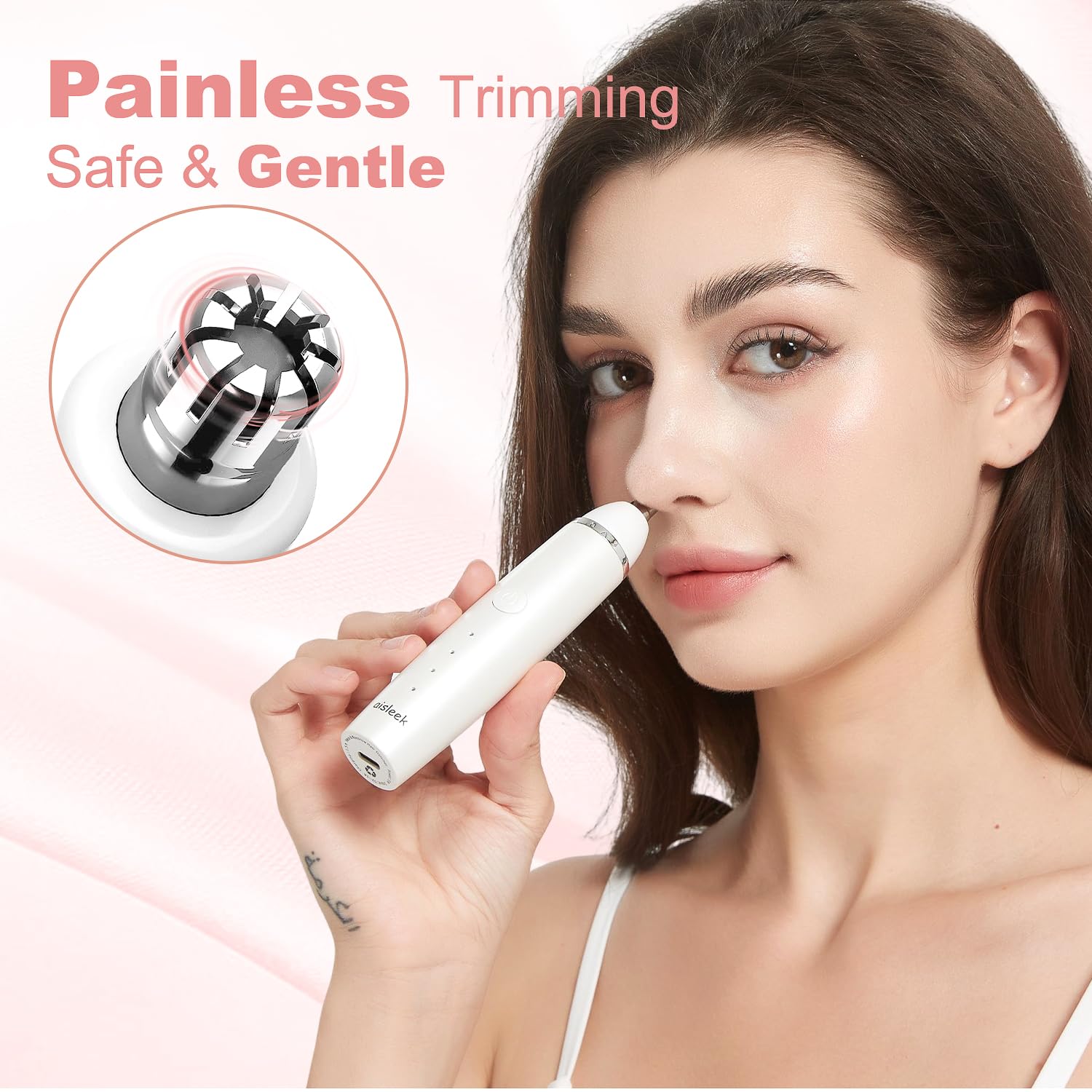 Aisleek dual-sided eyebrow trimmer for precise shaping.