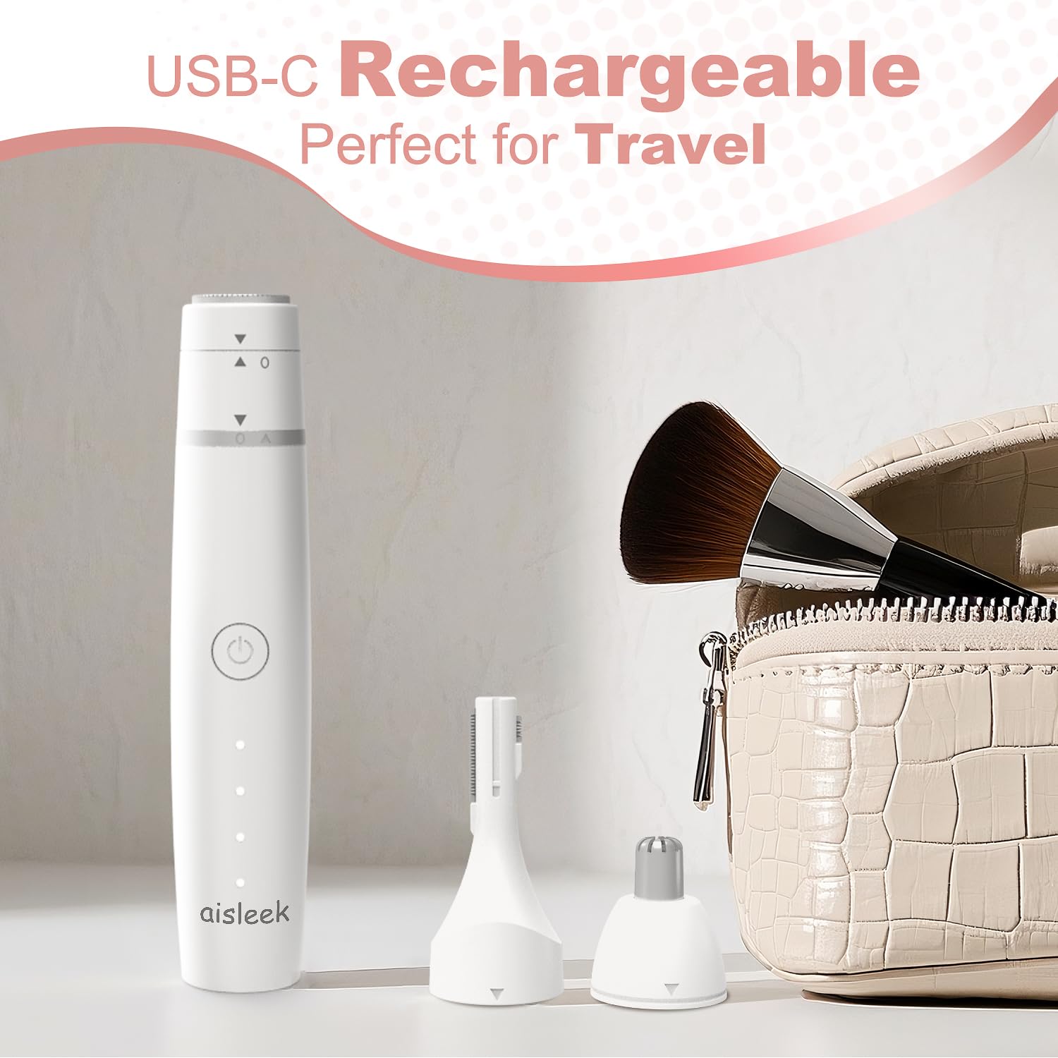 Aisleek compact travel groomer fits in your bag for on-the-go care.