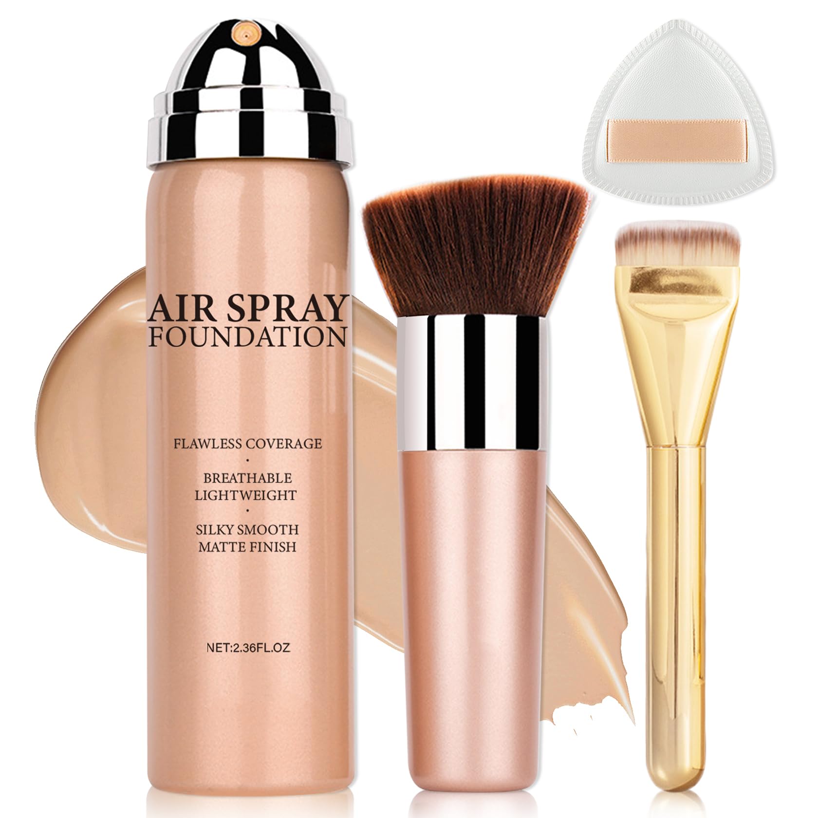 AIUEO base en spray: aplicación suave para piel uniforme.