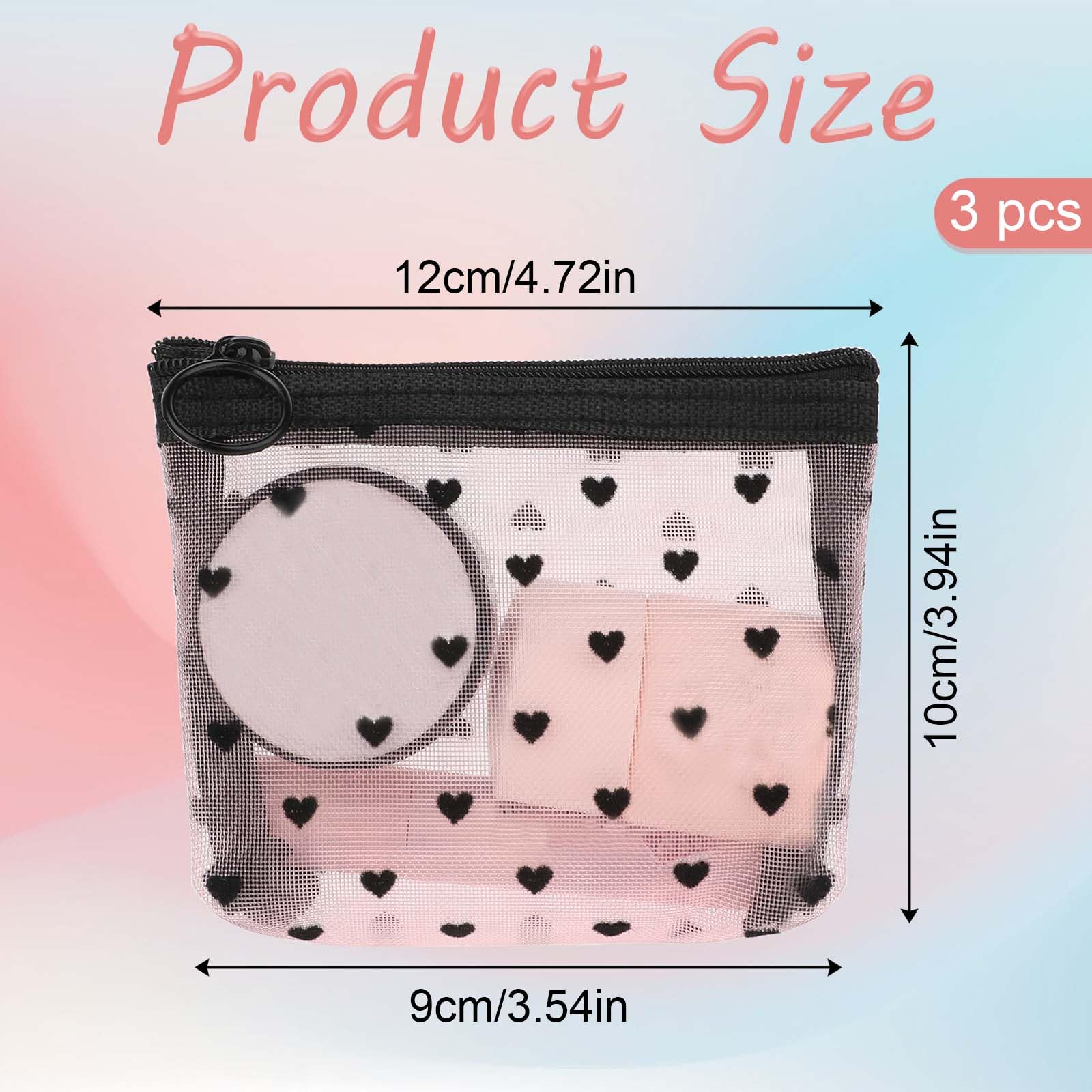 Aiyorse pink heart-print mesh cosmetic bag keeps items visible.
