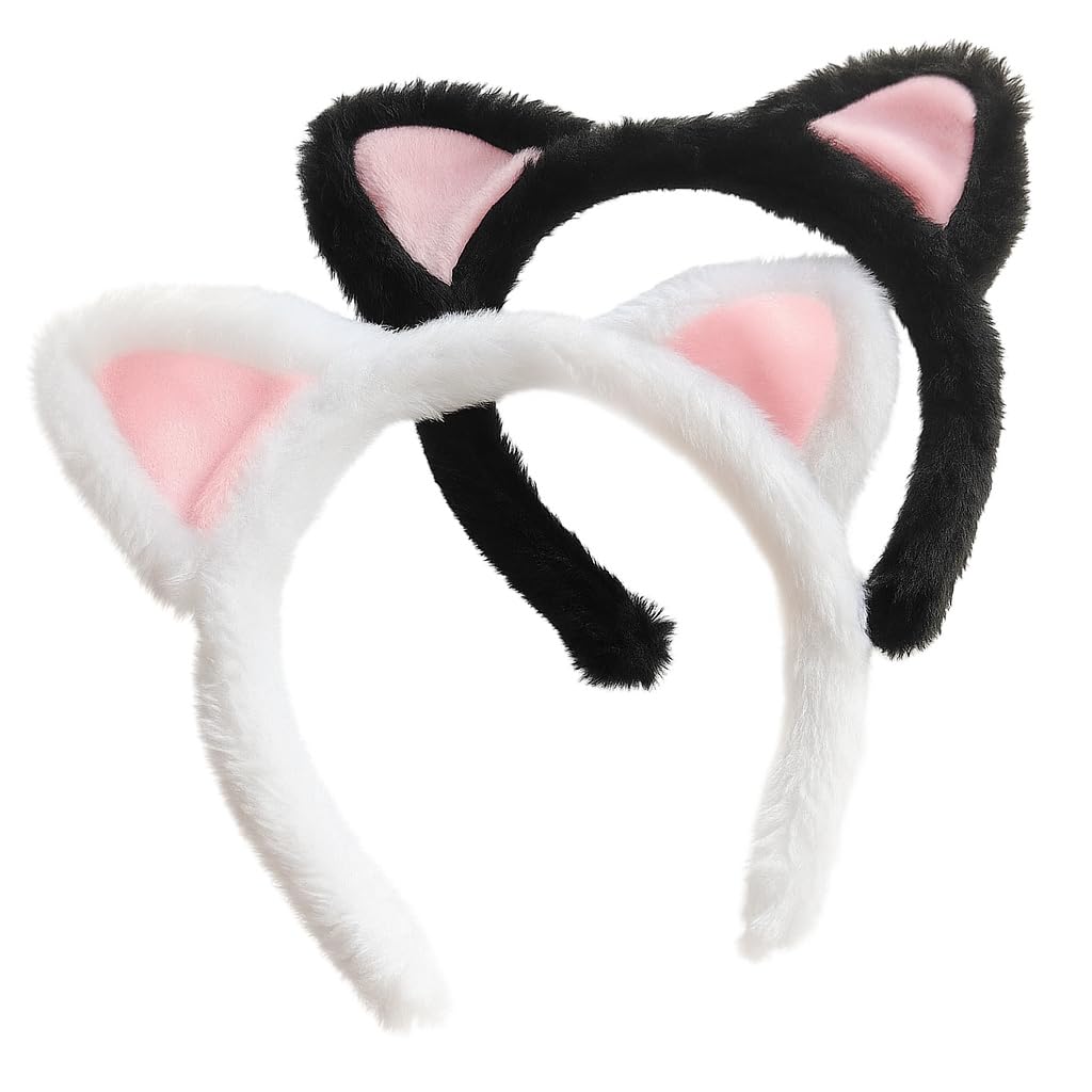 ajdvart cat ears headband 2pack front view, soft plush for cosplay and daily wear