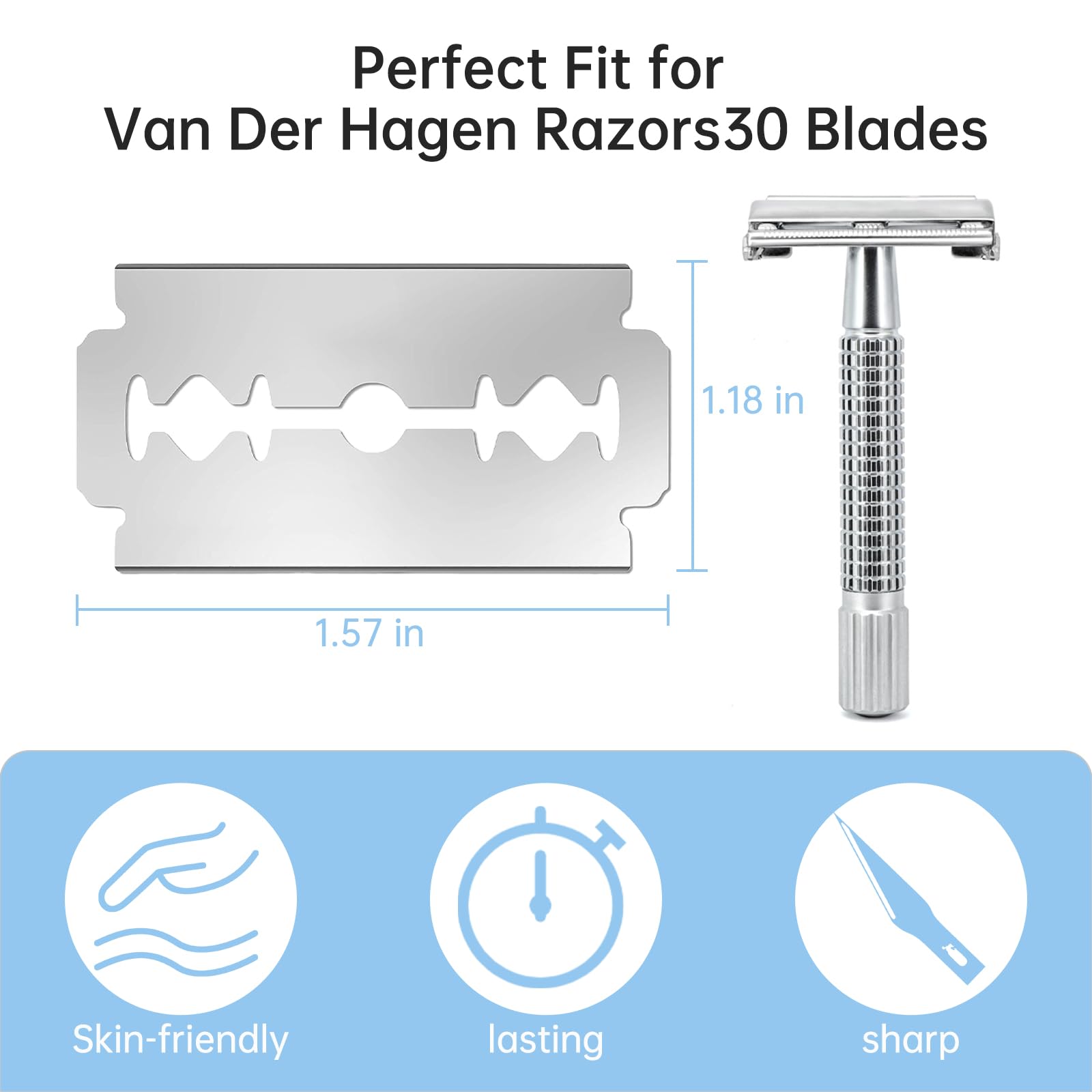 Ajrwiiy Van Der Hagen blades packaged for flexible, close shaves.