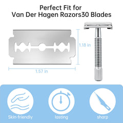 Ajrwiiy Van Der Hagen blades packaged for flexible, close shaves.