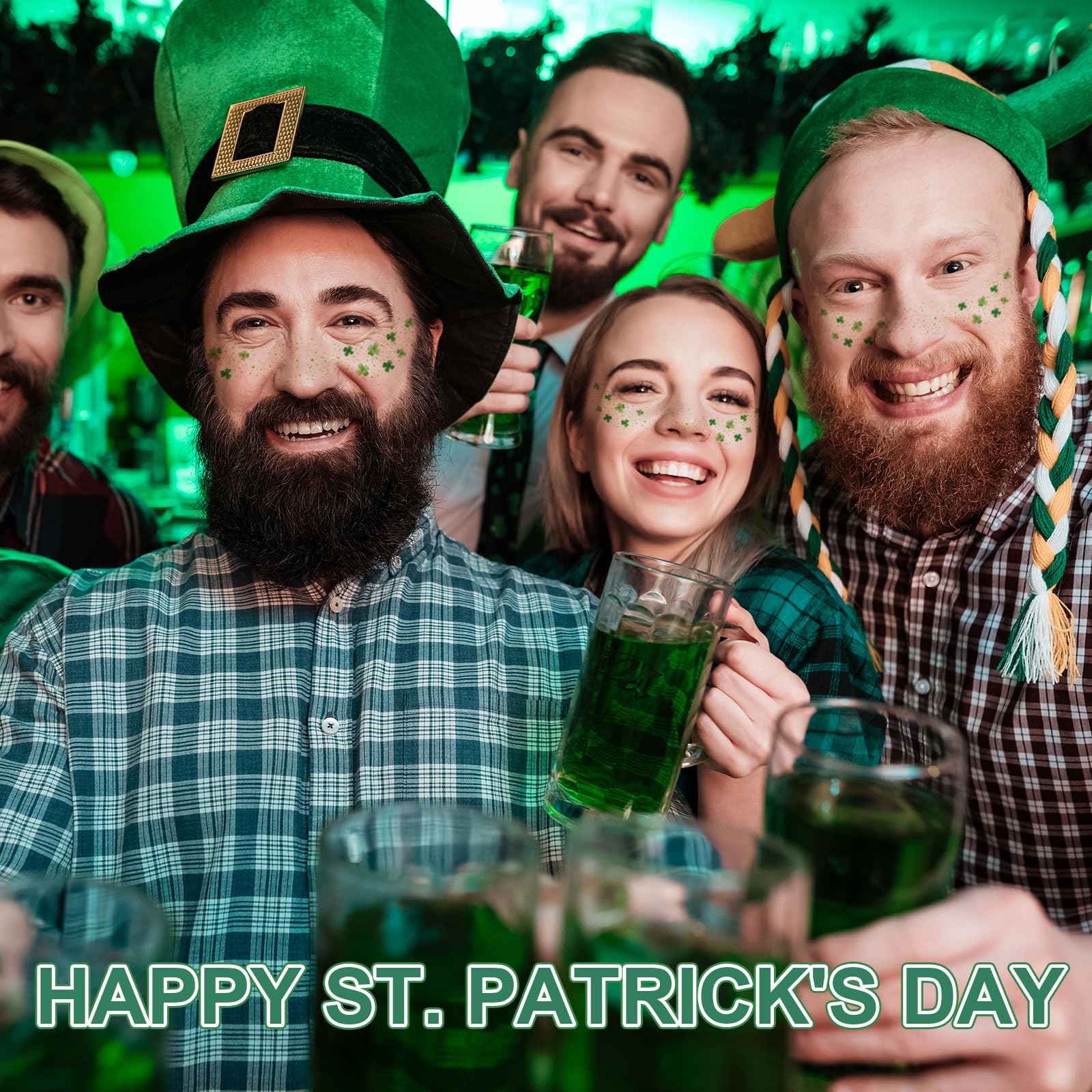 AKAKL tatuajes temporales San Patricio diseños treboles, resistentes al agua para festivales.