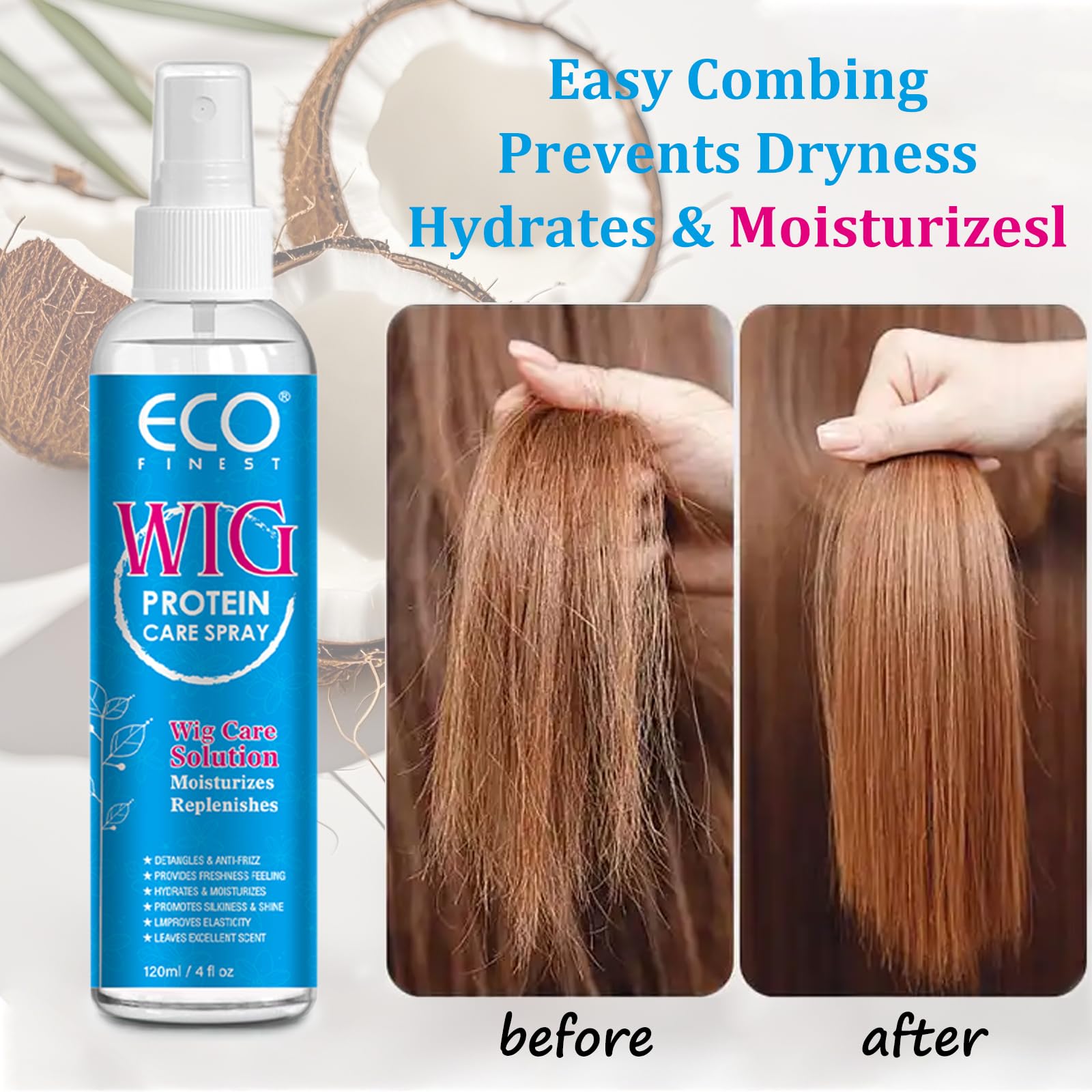 AKBAN Wig Spray suaviza y desenreda para un aspecto más natural.