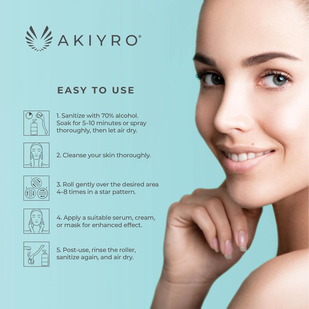AKIYRO green derma roller in compact design for travel