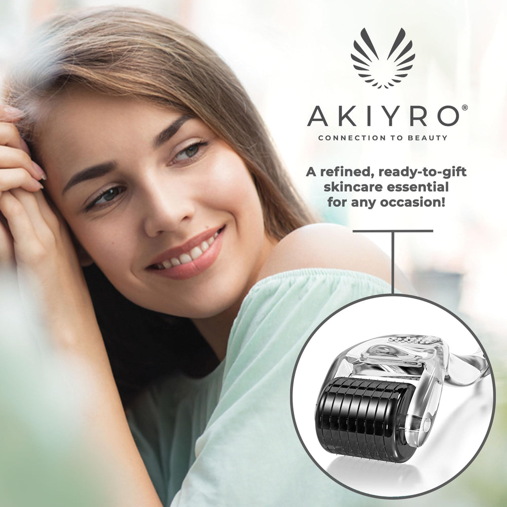 AKIYRO roller shown with serum for enhanced product absorption