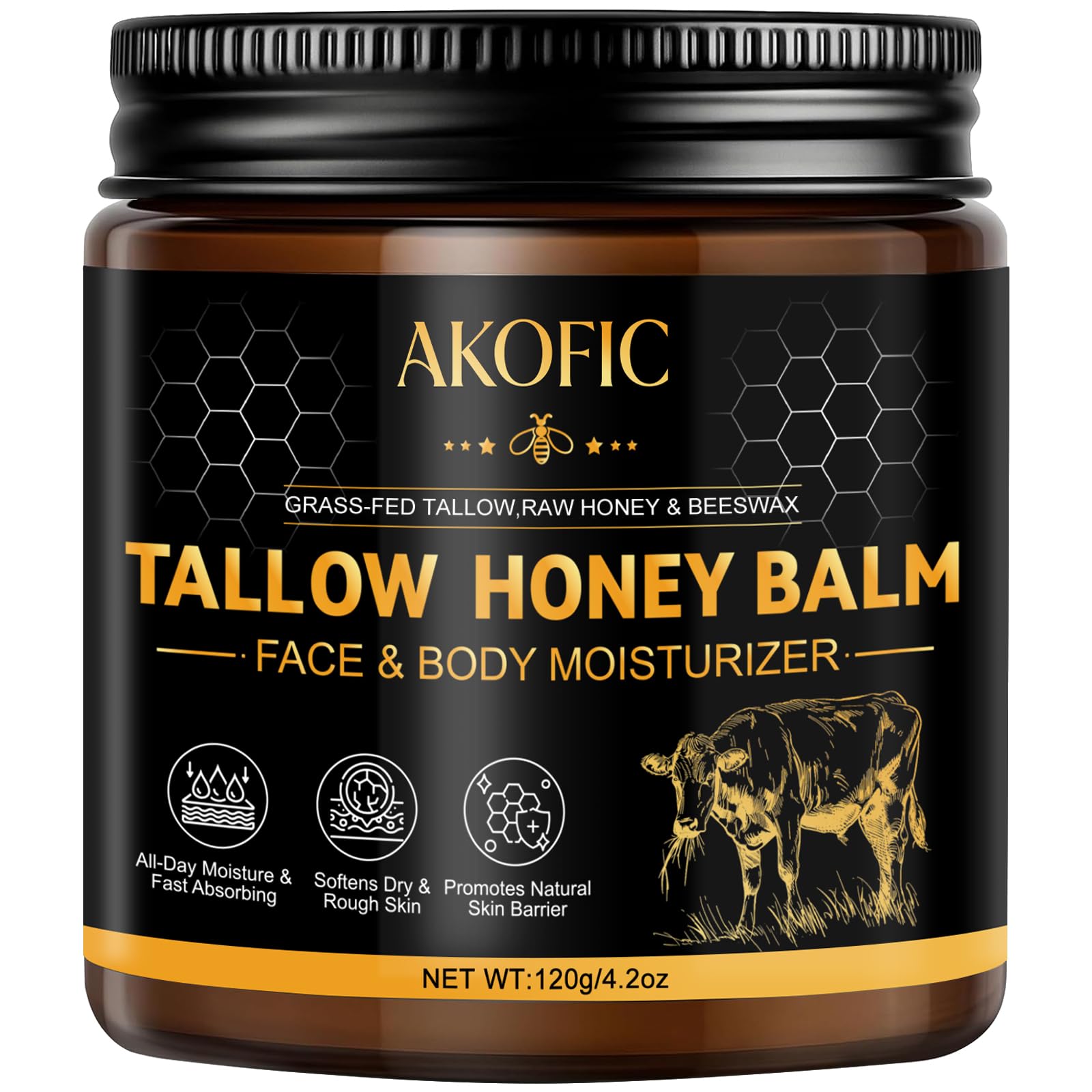 AKOFIC bálsamo de sebo de vaca en frasco, ideal para piel seca.