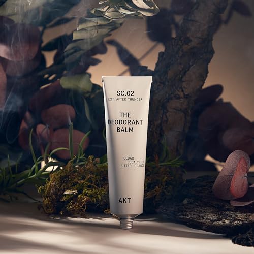 AKT Deodorant Balm application demonstrates a pea-sized dab for odor control.