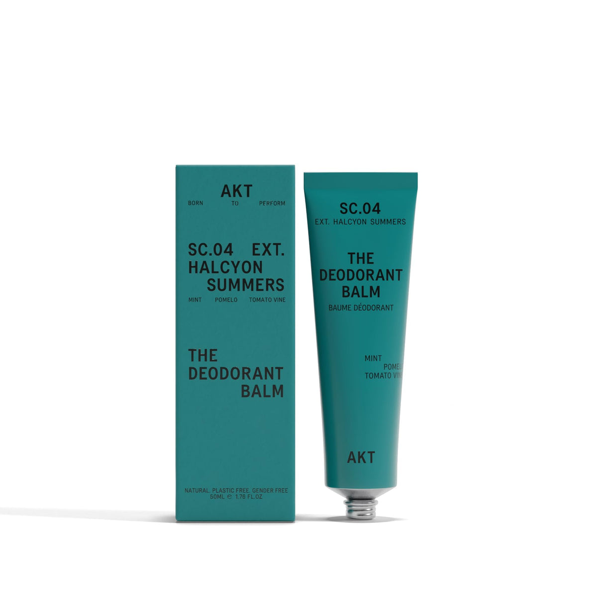 AKT Deodorant Balm bottle and cap highlight plastic-free, eco-friendly packaging