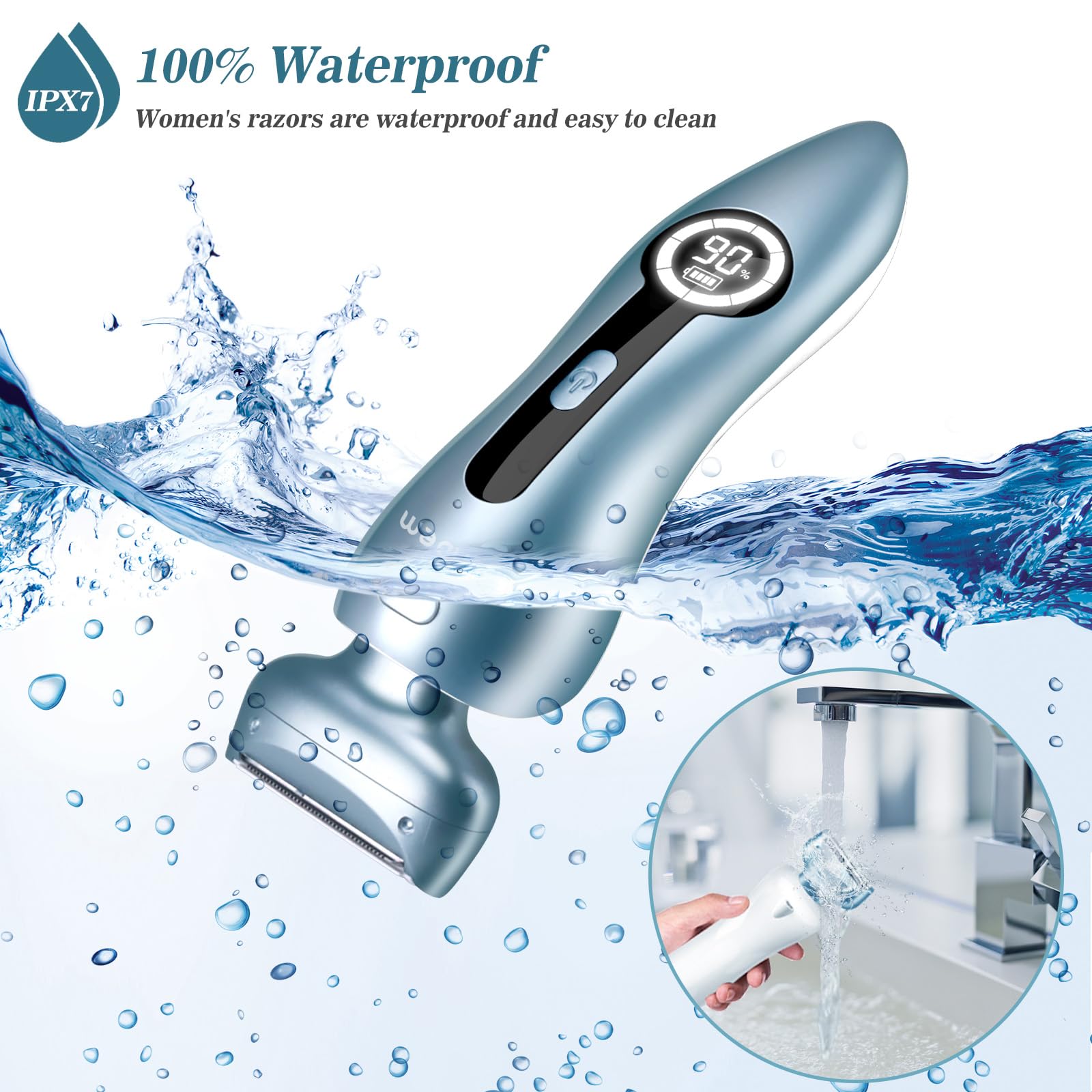 Akunbem detachable-head shaver showing easy cleaning feature.