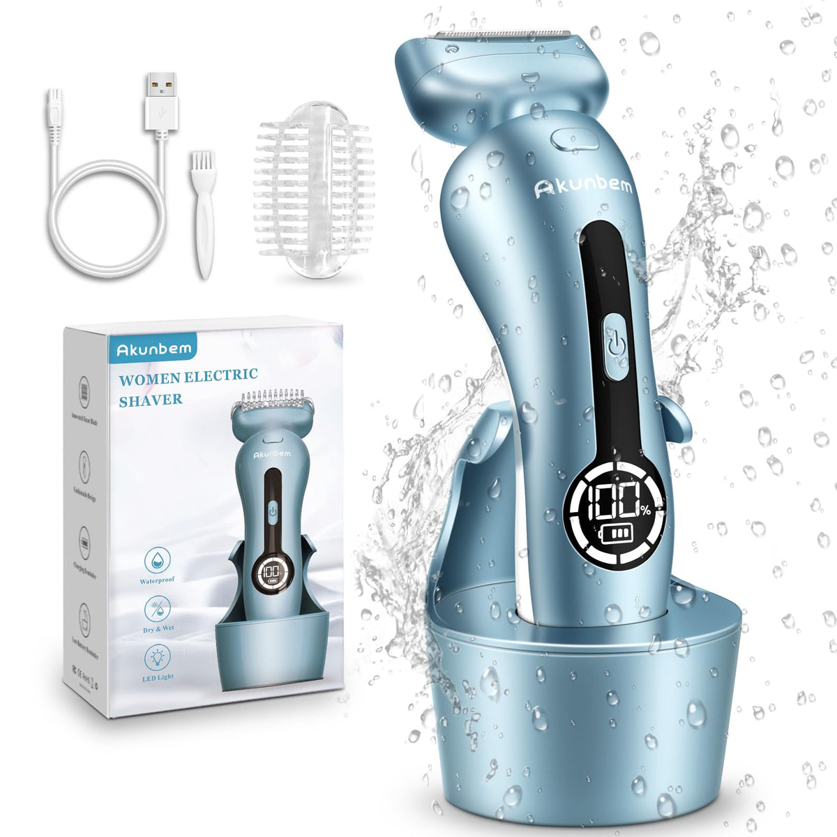 Akunbem electric razor for women, front view, smooth shaving appeal.