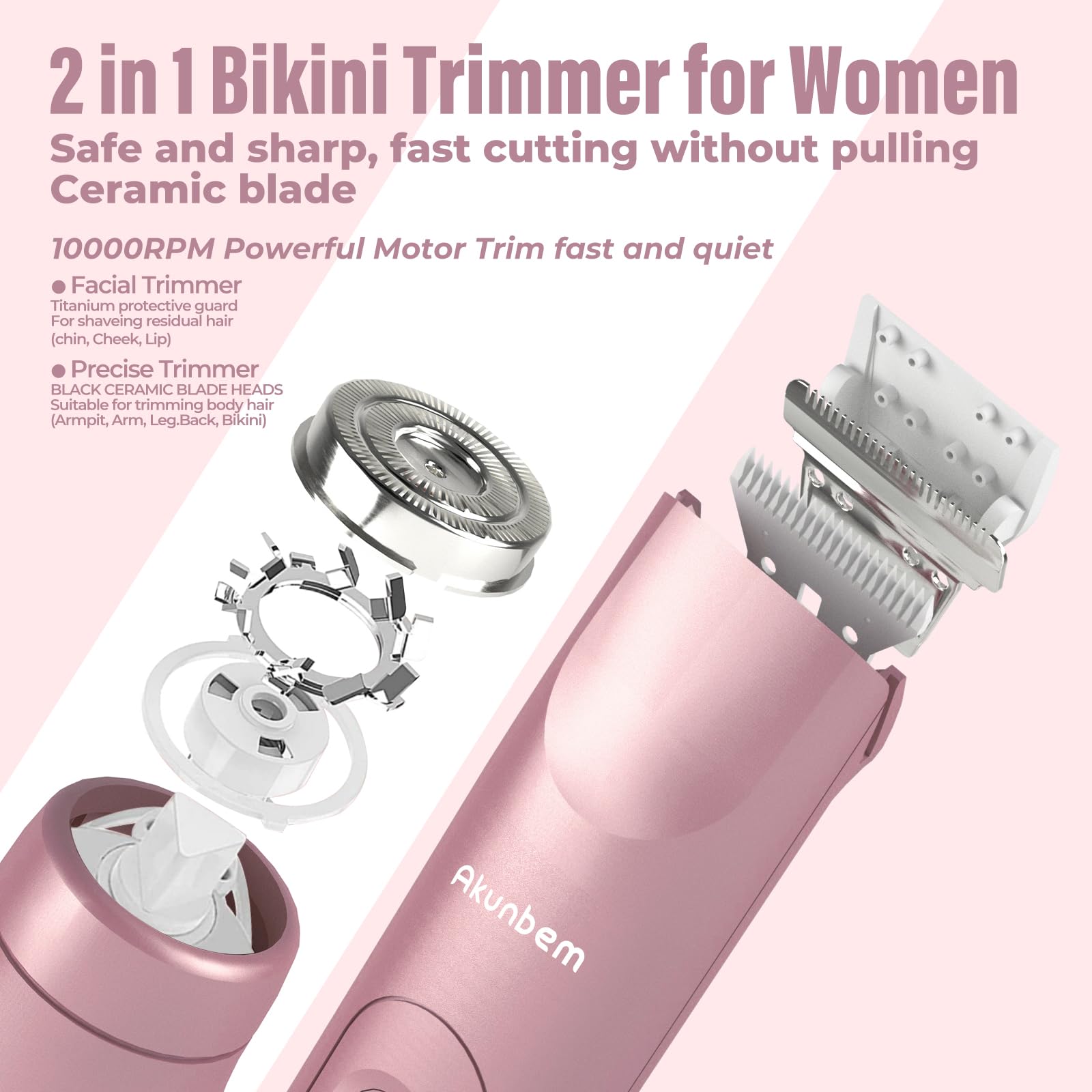 Akunbem electric shaver with hypoallergenic ceramic blade for gentle shaving.