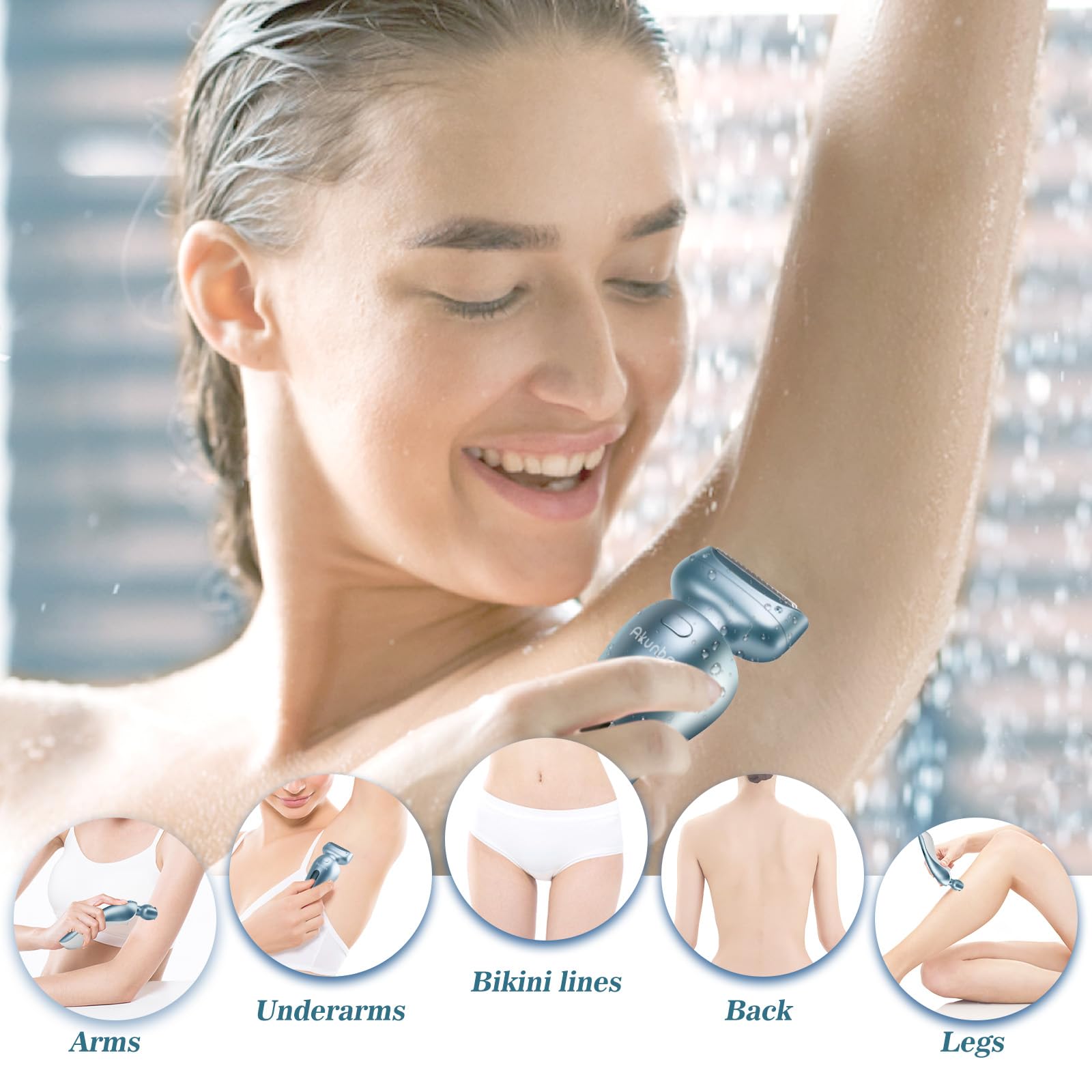 Akunbem ergonomic blue handle design for comfortable grooming.