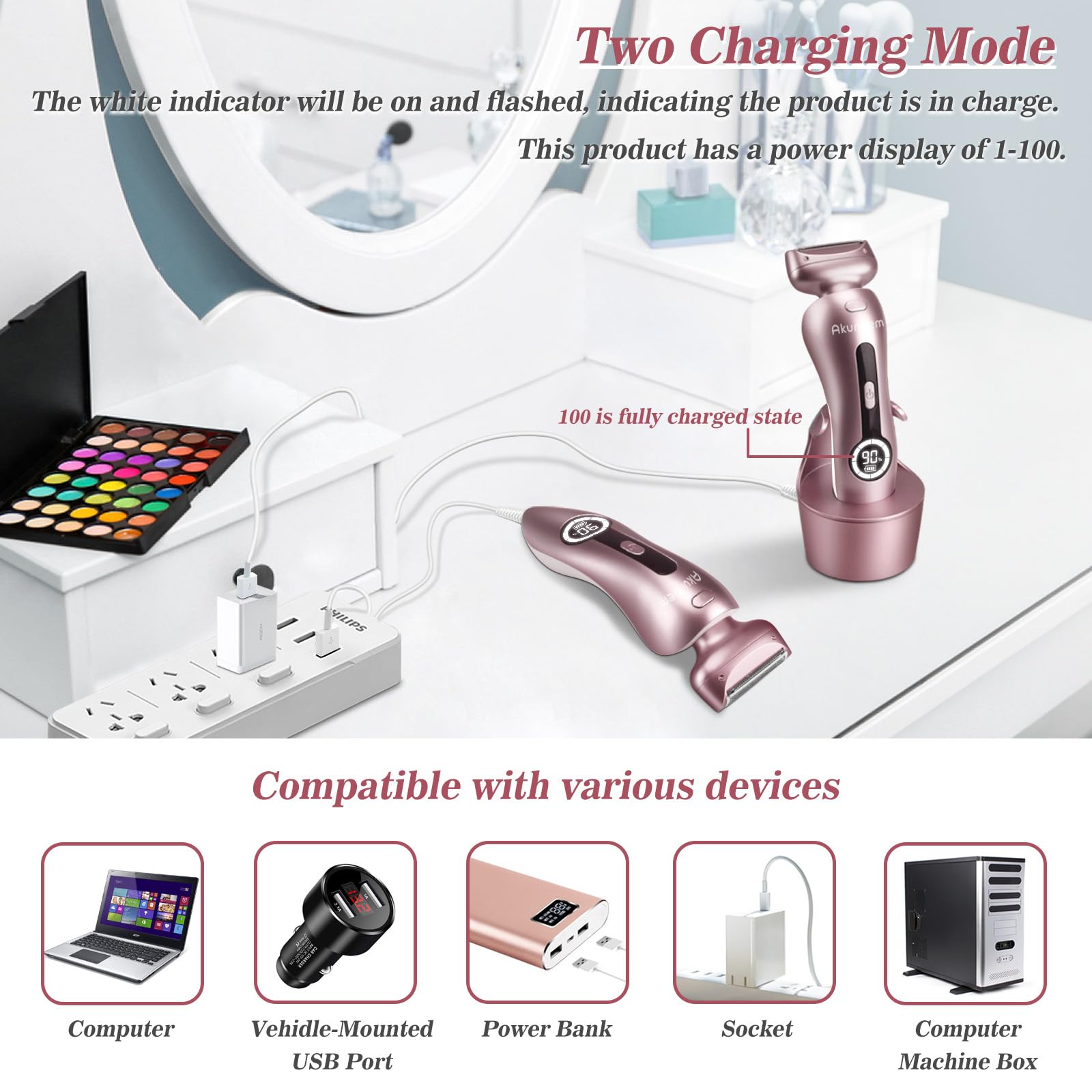 Akunbem USB charging with LED display shows battery level