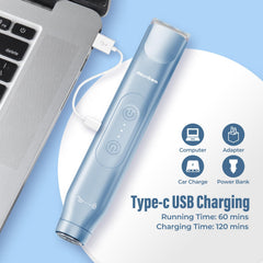 Akunbem trimmer charging via USB for on-the-go power.