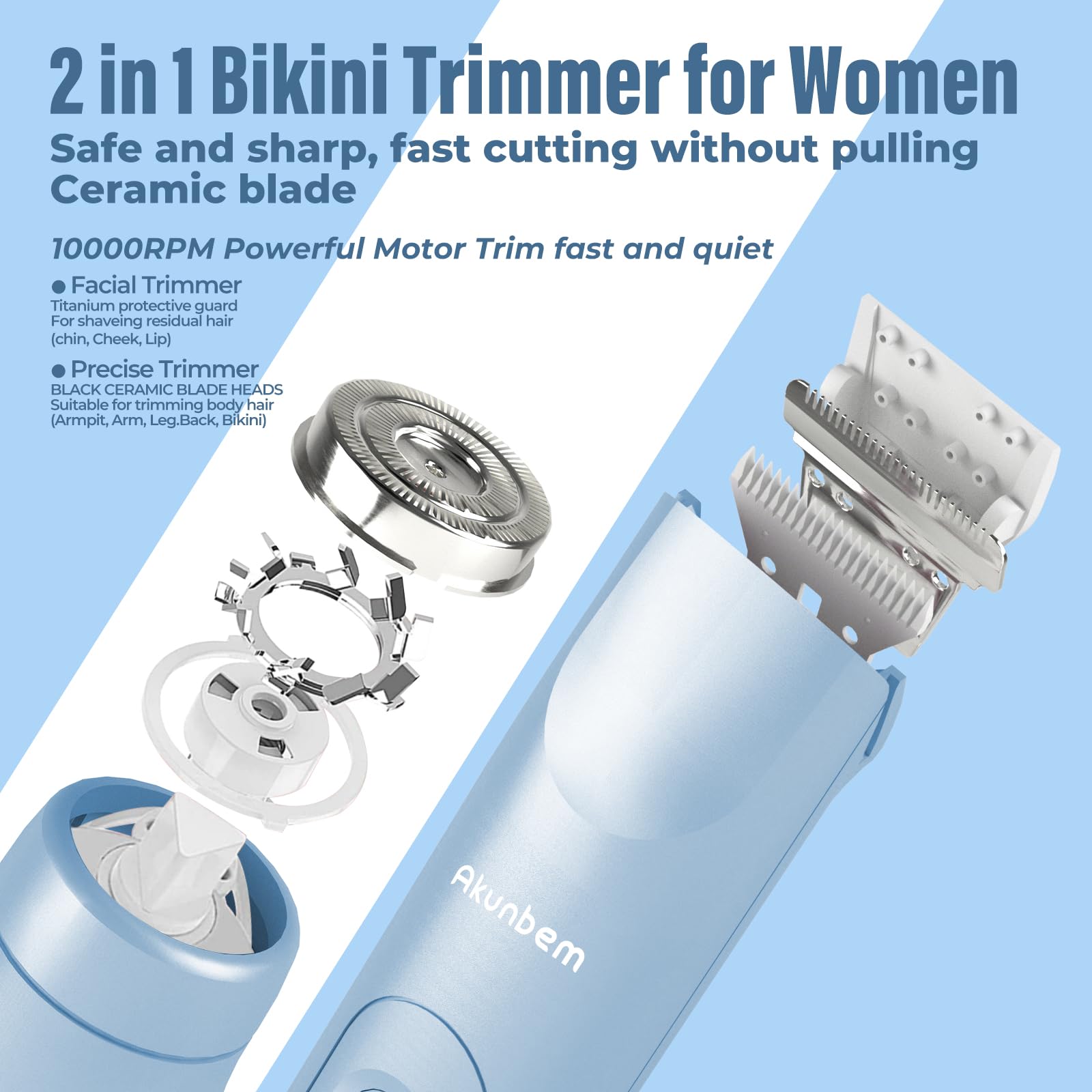 Akunbem shaver with IPX7 waterproof design for wet and dry use.