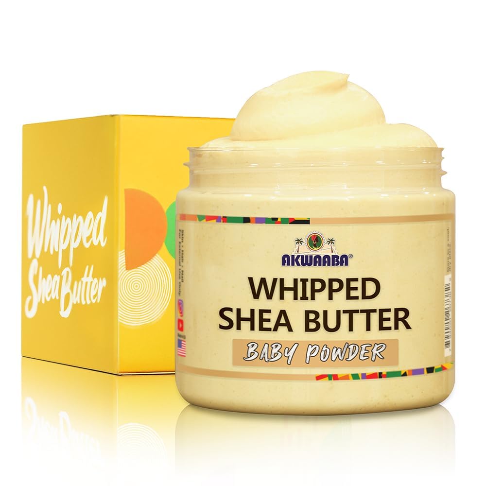 AKWAABA Manteca de Shea batida en envase, hidratación suave para piel y cabello.