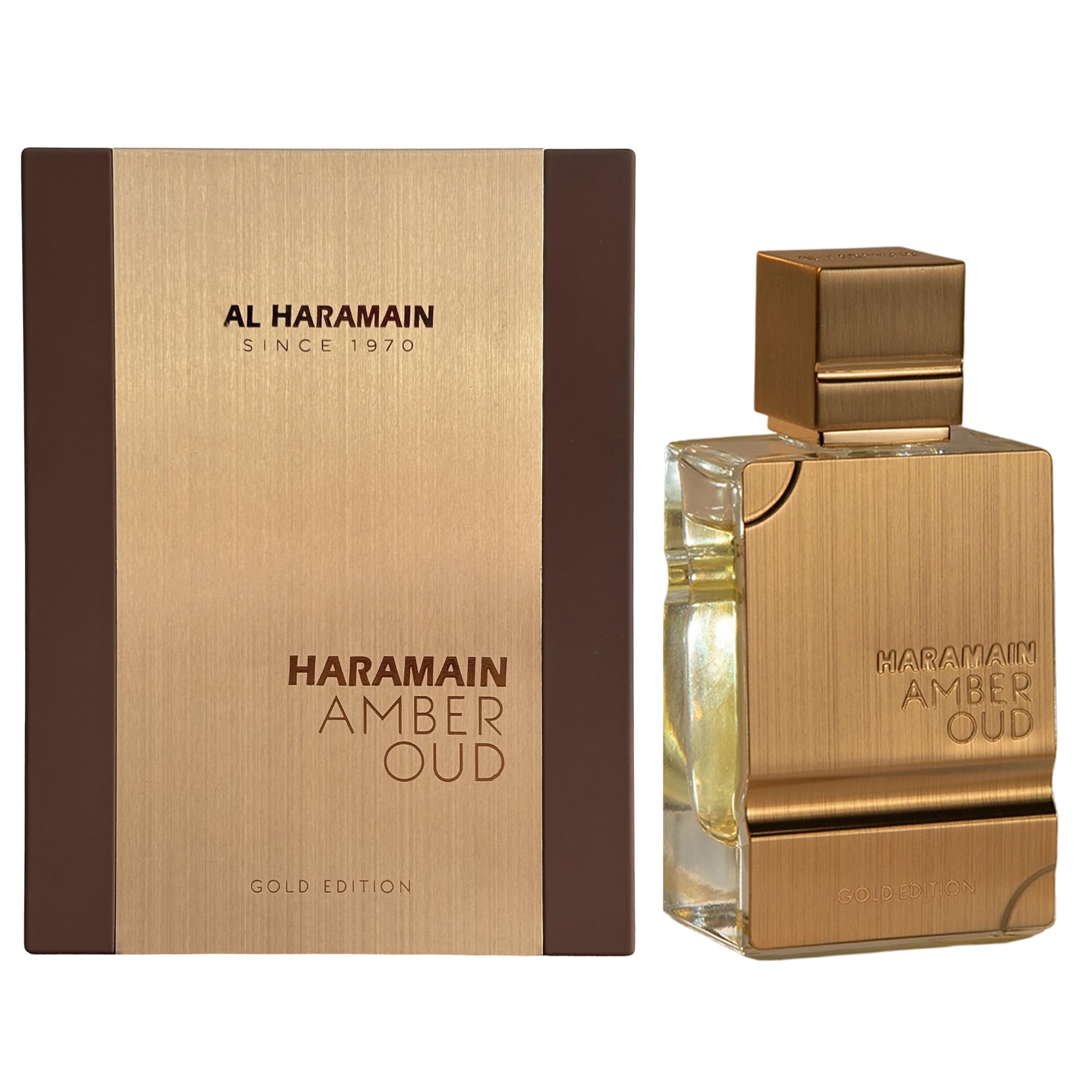 Al Haramain Amber Oud Gold Edition bottle close-up showing amber tone