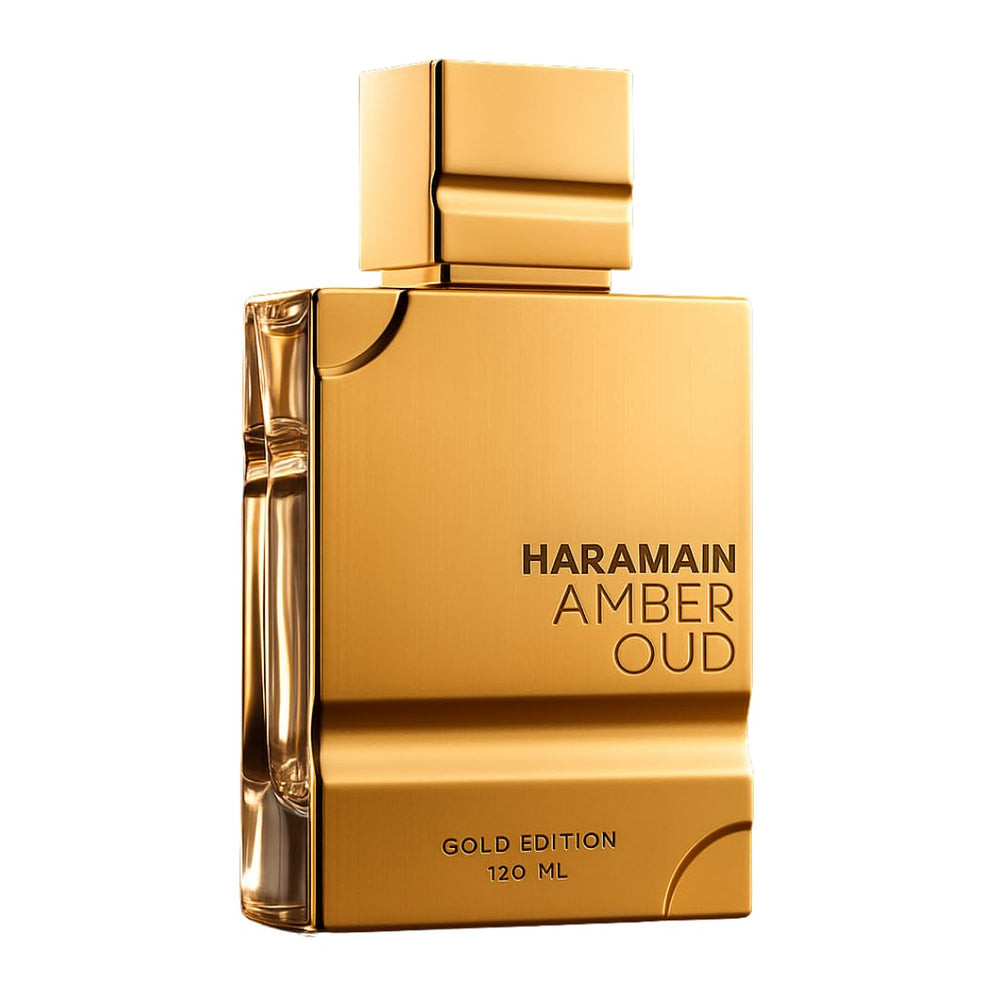 Al Haramain Amber Oud Gold Edition bottle highlights bergamot opening for daywear.