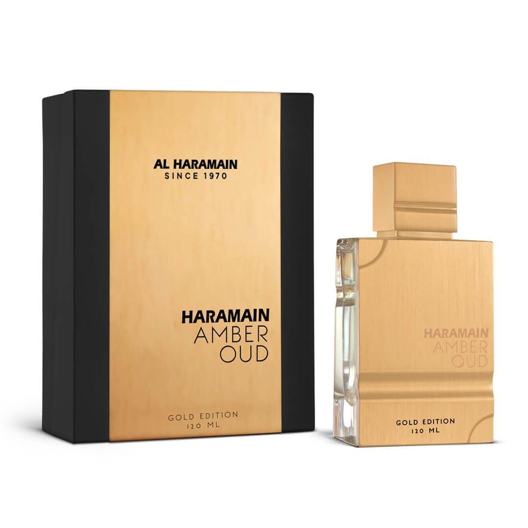 Al Haramain Amber Oud Gold Edition foil accents reflect premium quality.