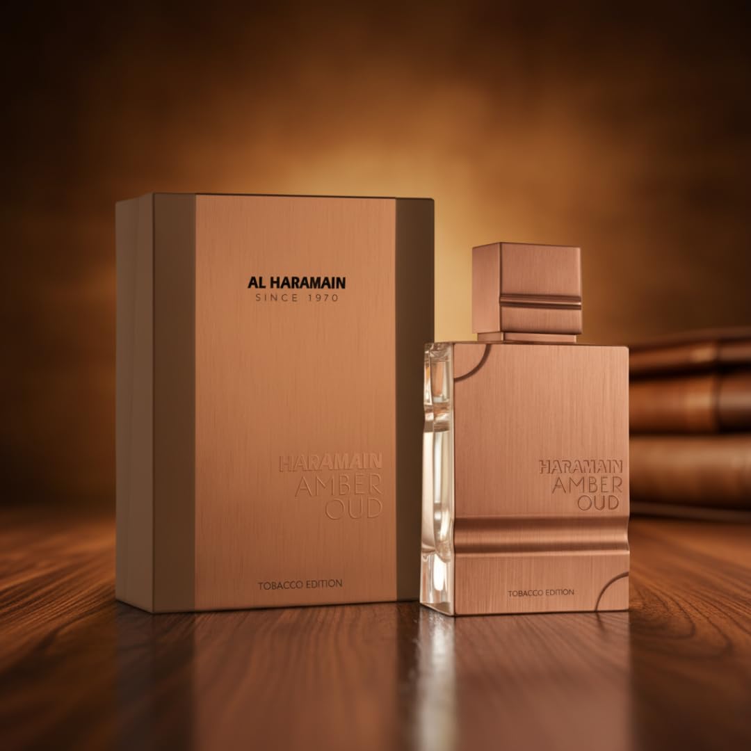Outer packaging of Al Haramain Amber Oud Tobacco Edition, ideal for gifting.