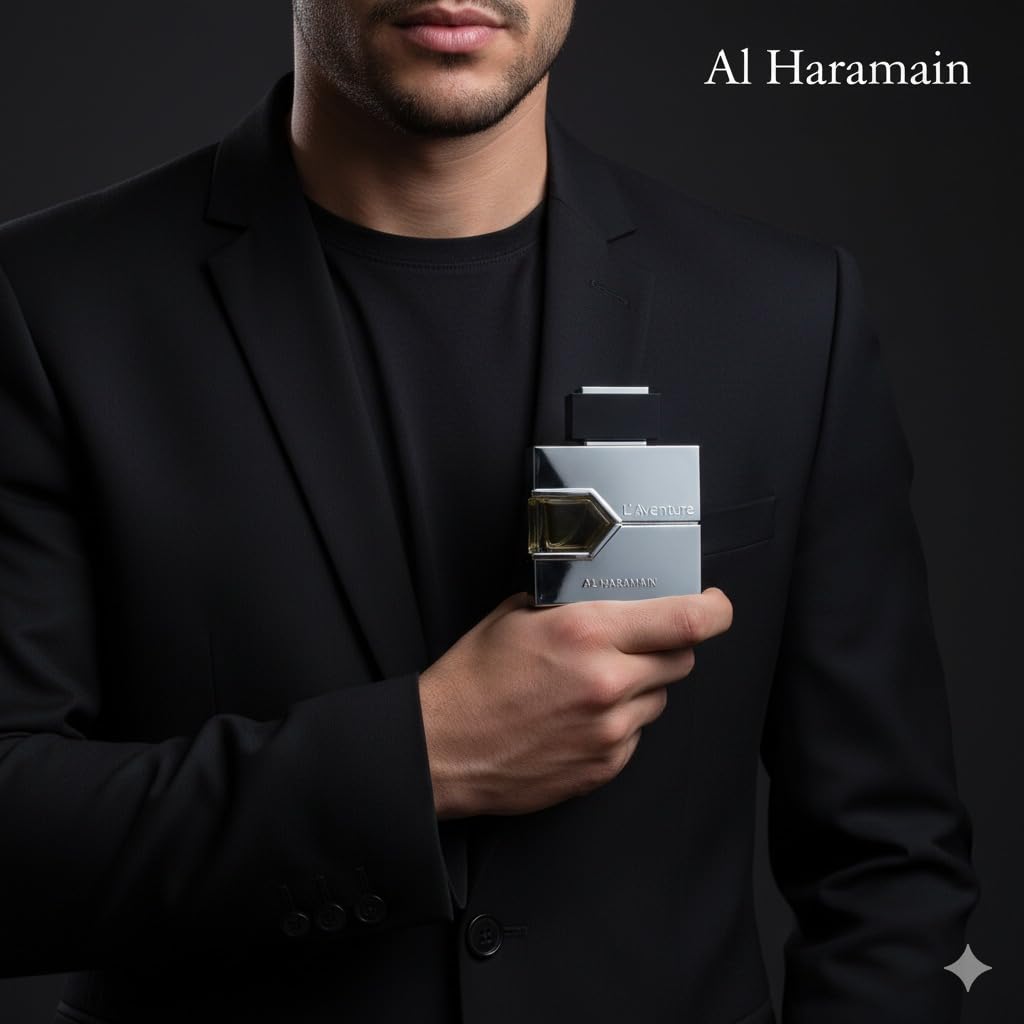 Al Haramain L'aventure bottle-side shot showcasing sleek design