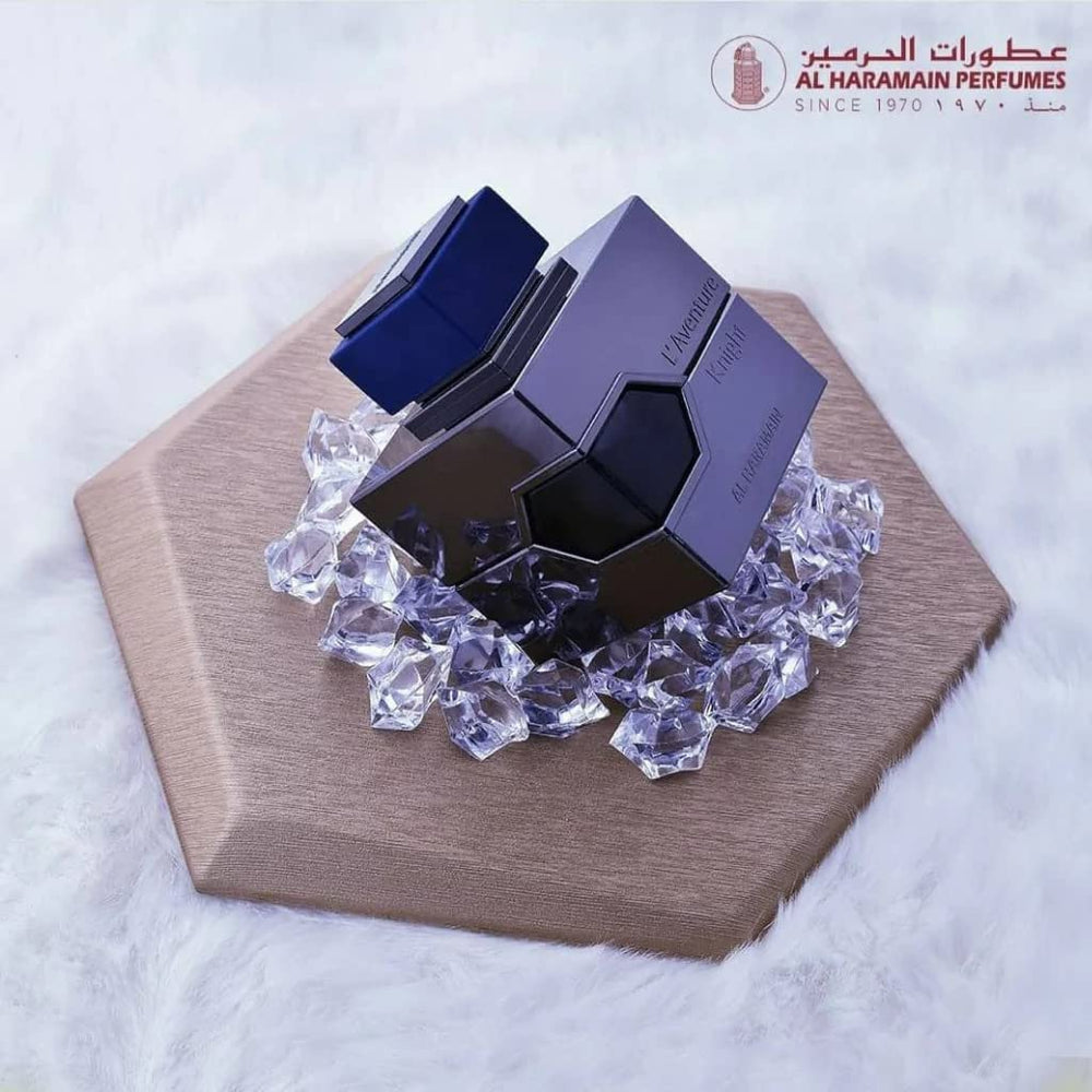 Al Haramain L'Aventure Knight textured bottle, premium feel for men.