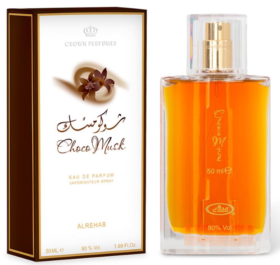 Al-Rehab Choco Musk bottle closeup, dessert-inspired notes for elegant evenings.