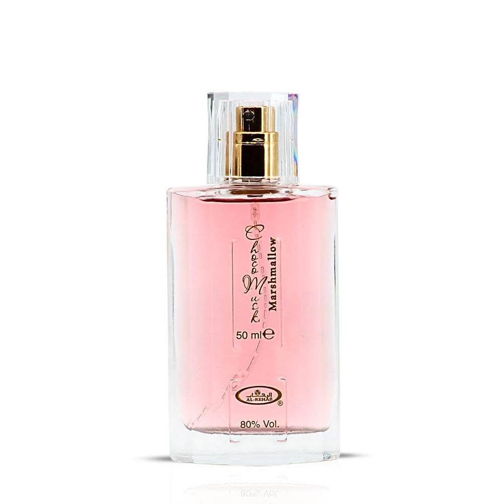 Al-Rehab Choco Musk Marshmallow spray bottle ideal for day-to-night gourmand wear.