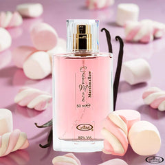 Amber heart note adds warmth to Al-Rehab Choco Musk Marshmallow fragrance.