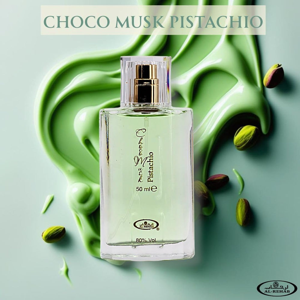 Choco Musk Pistachio EDP bottle showcased for unisex wear.