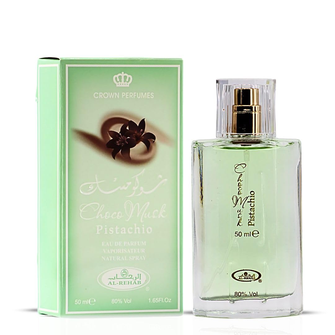 Al-Rehab Choco Musk Pistachio EDP heart notes deliver velvety cacao depth.